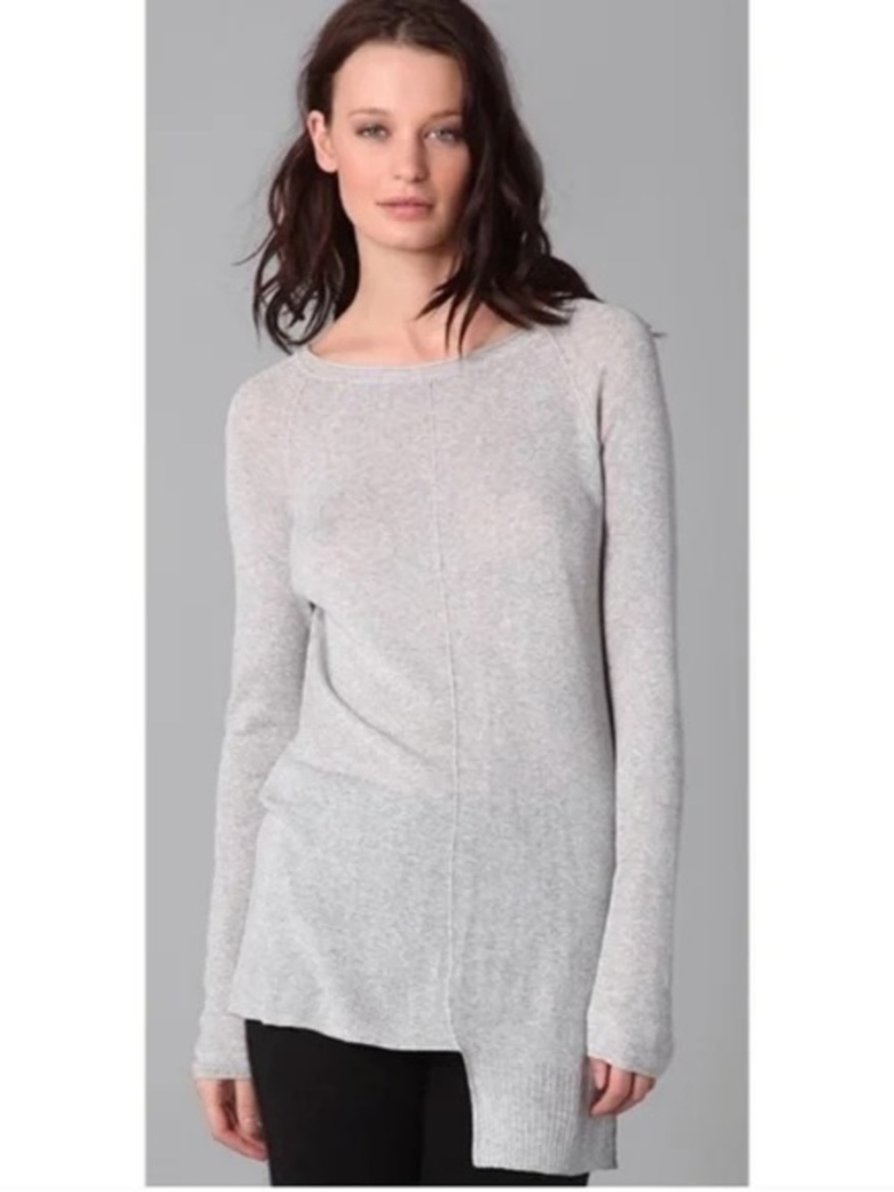 T by Alexander Wang Gray Lightly‎ Marled Knit Assymetrical Hem Pullover Sweater